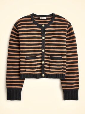 J. CREW Relaxed Emilie Button Sweater Lady Jacket in Black/Camel - NWT! - XL